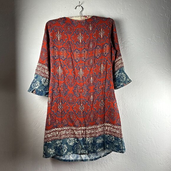 Desigual Women's Tina Dress Size 38 Red/Blue Paisley Print 3/4 Sleeve Mini Shift - Picture 2 of 9